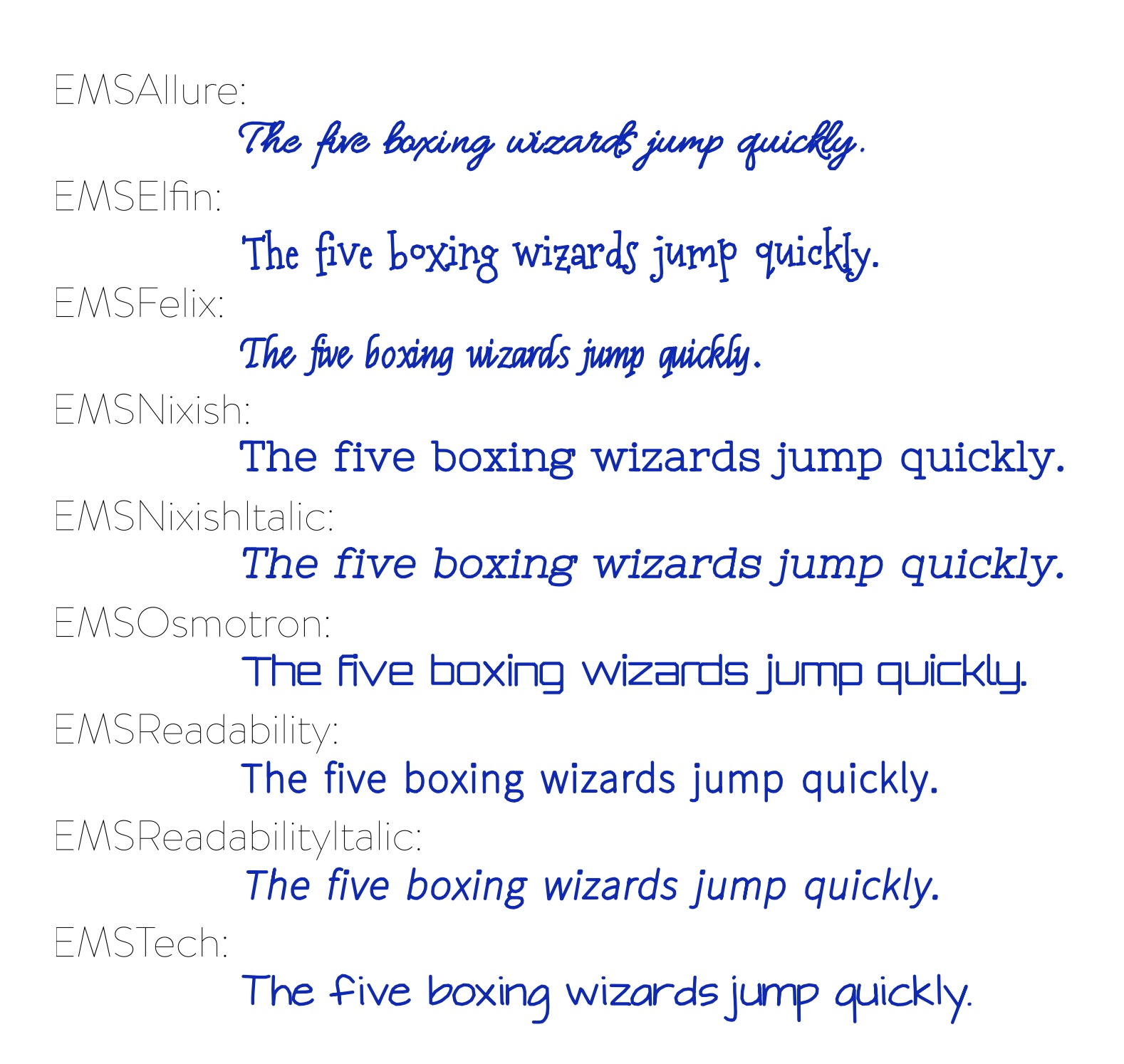 Liste des fontes EMS