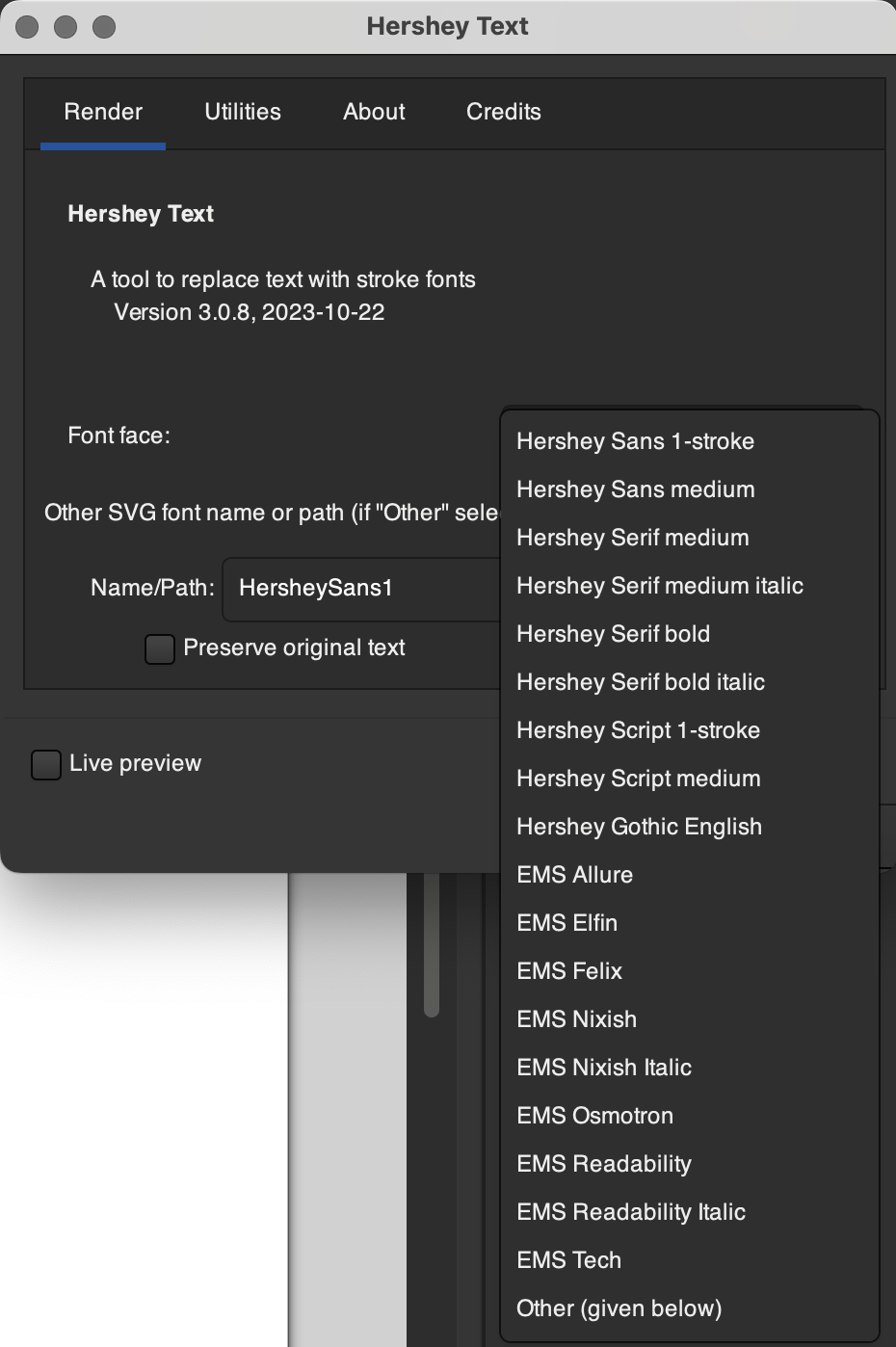 Menu dans Inkscape