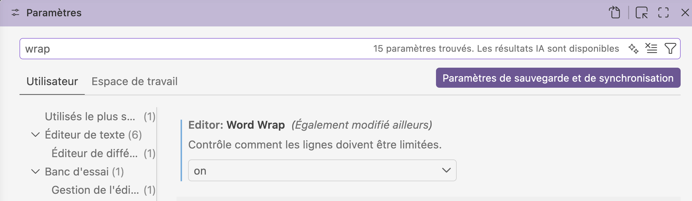 Le réglage Word Wrap