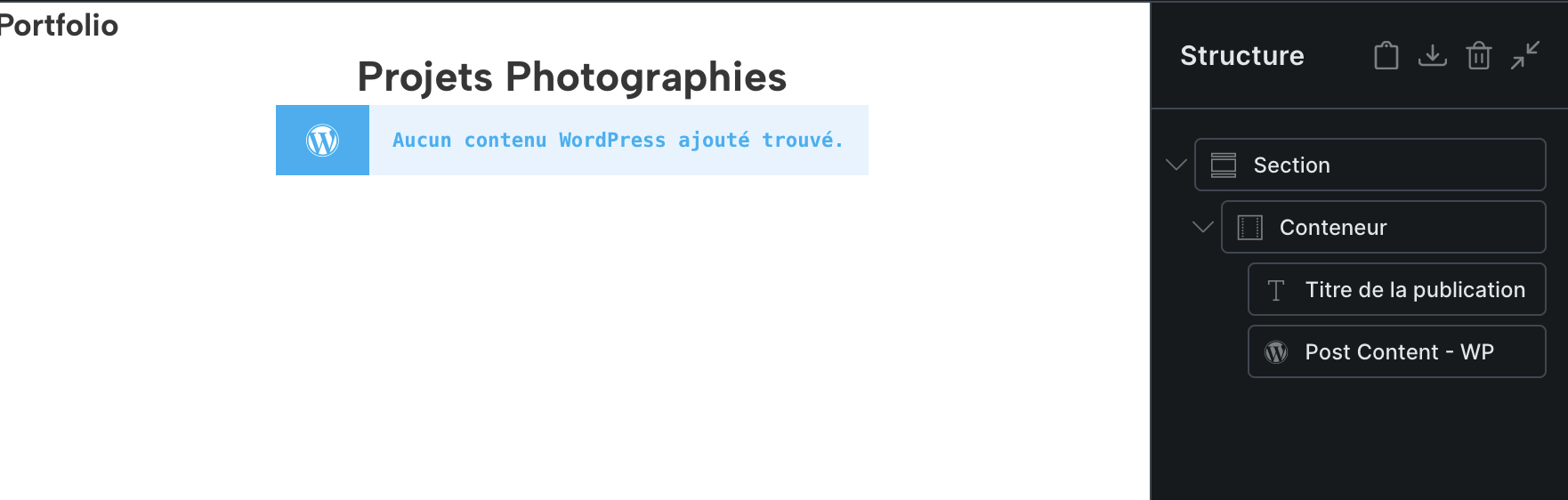Erreur "Aucun contenu WordPress ajouté trouvé"
