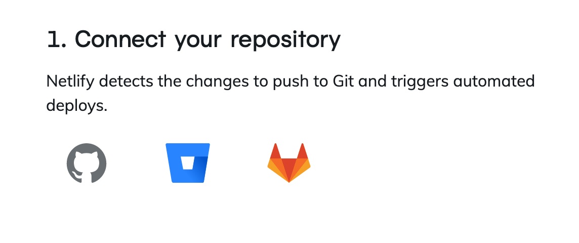 Netlify propose l'importation depuis les trois principaux hébergements Git: GitHub, Bitbucket et GitLab