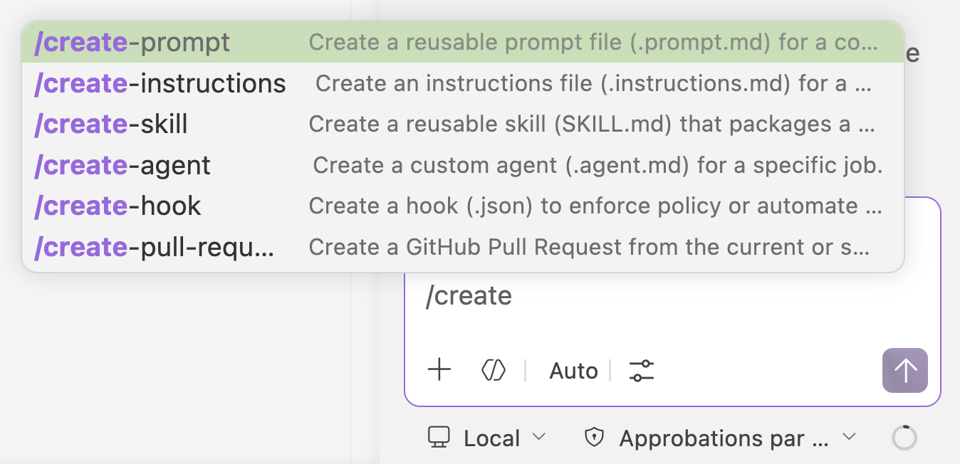 Commandes Create
