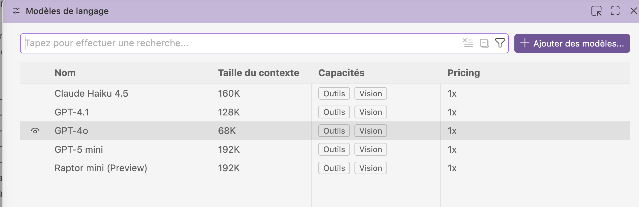 Modèles Copilot Free