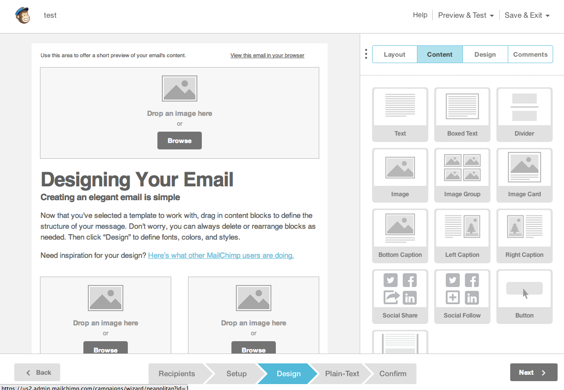 Interface de MailChimp
